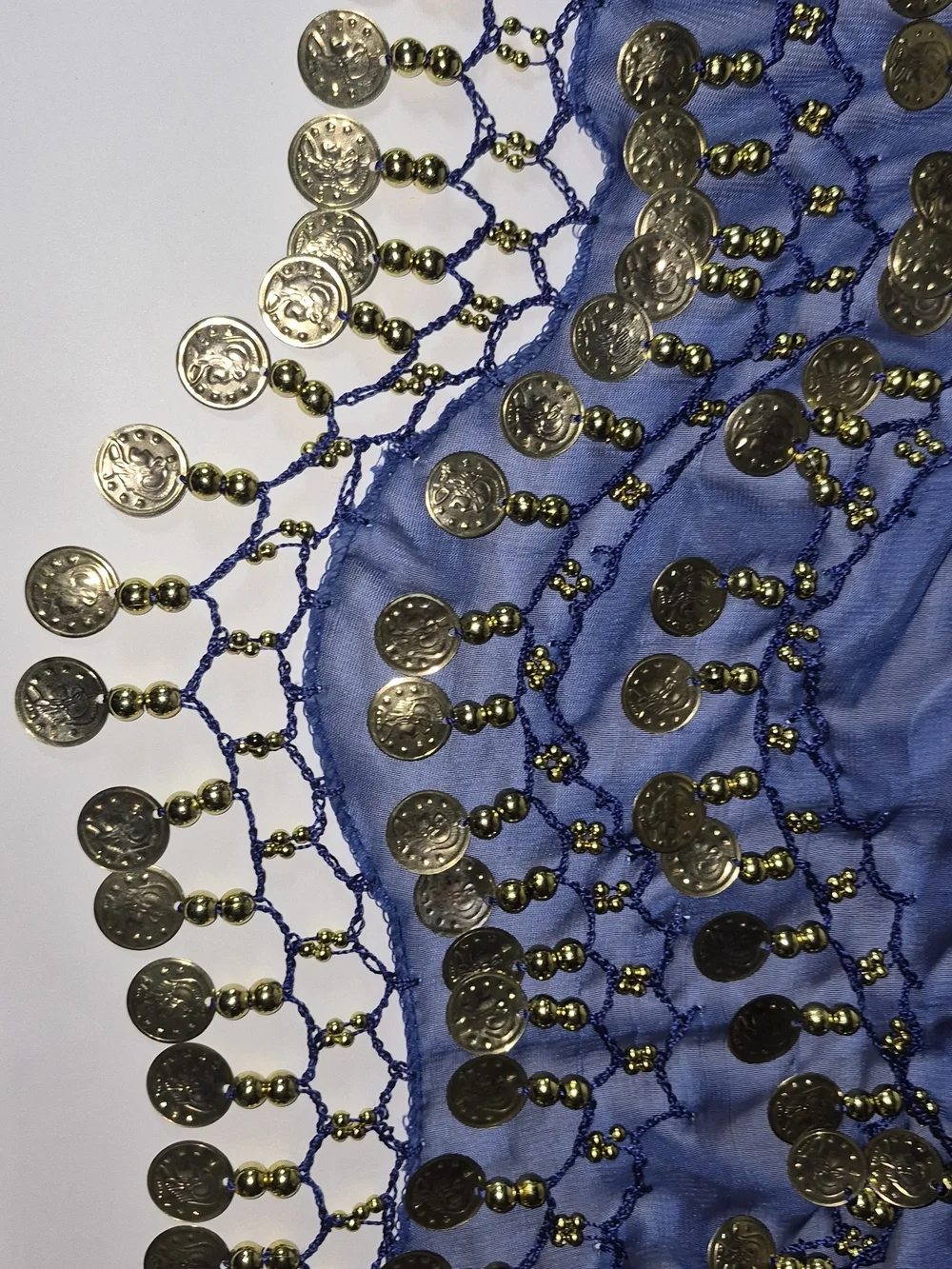 Gold Coin Fringe Belly Dance Hip Scarf - Blue